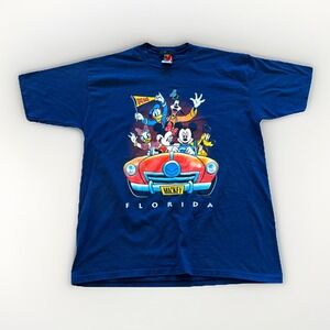 Vintage Micky Mouse Shirt Mens XL Florida Car 90s Navy Blue Car Disney